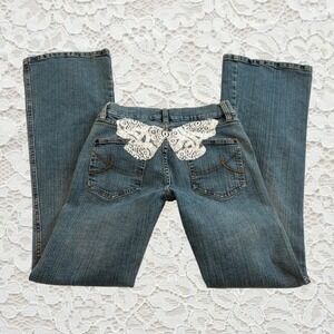 vintage forever 21 low rise flare bootcut jeans with lace butterfly detail